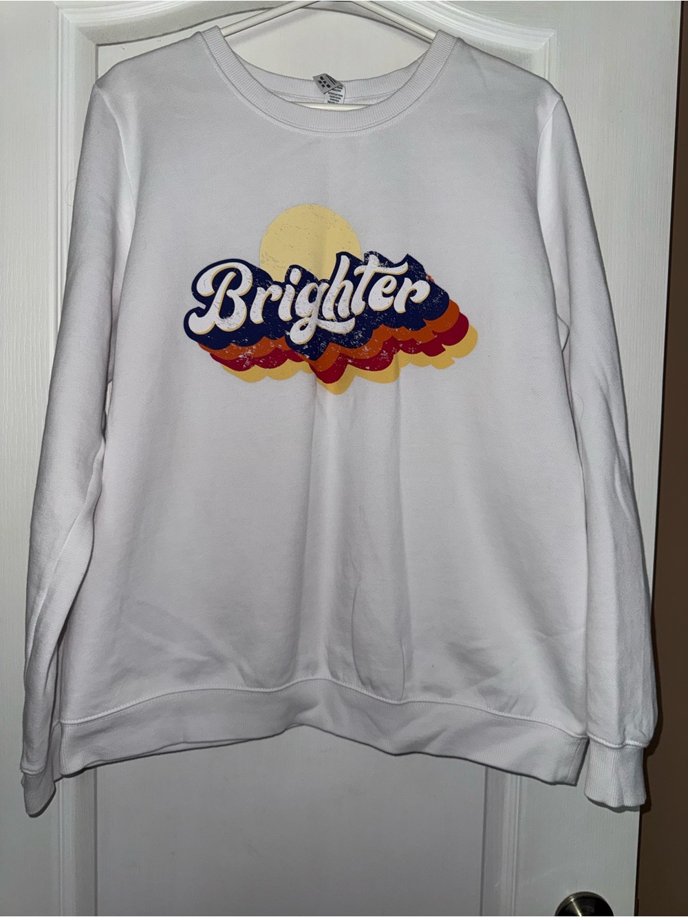 Zyia Active Women's White Brighter Crew Neck Graphic Sweatshirt